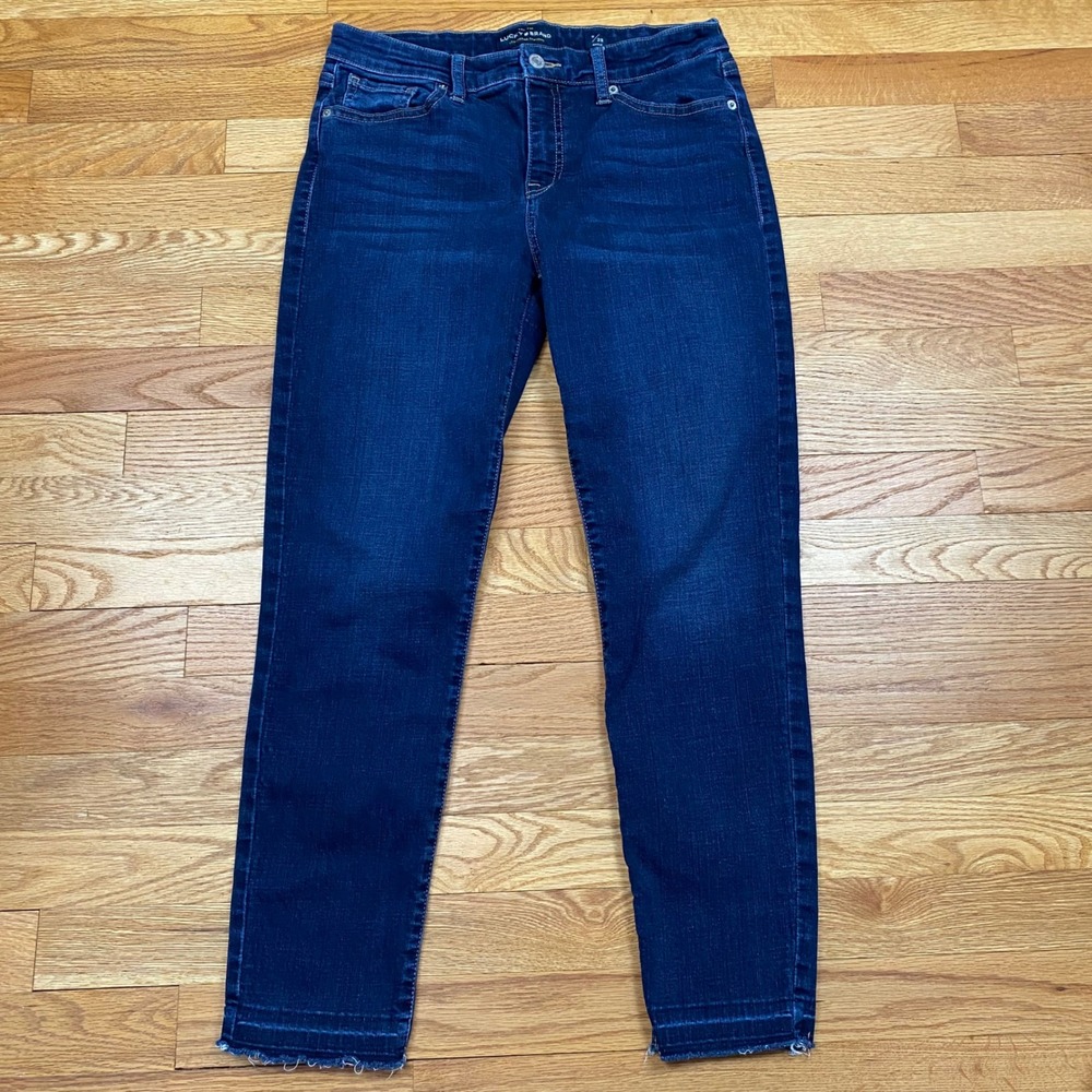 Lucky Brand Ava Skinny Jeans Womens 8/29 Blue Dark Wash Raw Hem Boho Indie